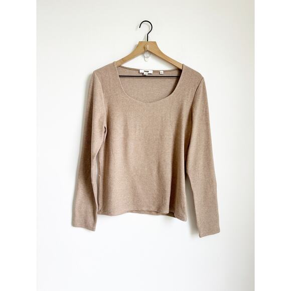 Vince Women's Long Sleeve Cozy Scoop Neck Top Large Tan Brown - Picture 2 of 5